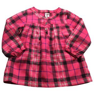 👣 5/$25 - Pink/Black/White Plaid Tunic Blouse w/ Button Details
